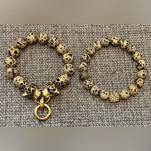 Set of 2 bracelets, Dalmatian jasper beads, leopard design with crystal pave